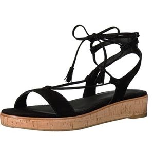 Frye Black Suede Sandals Ankle Tie Cork Wedge